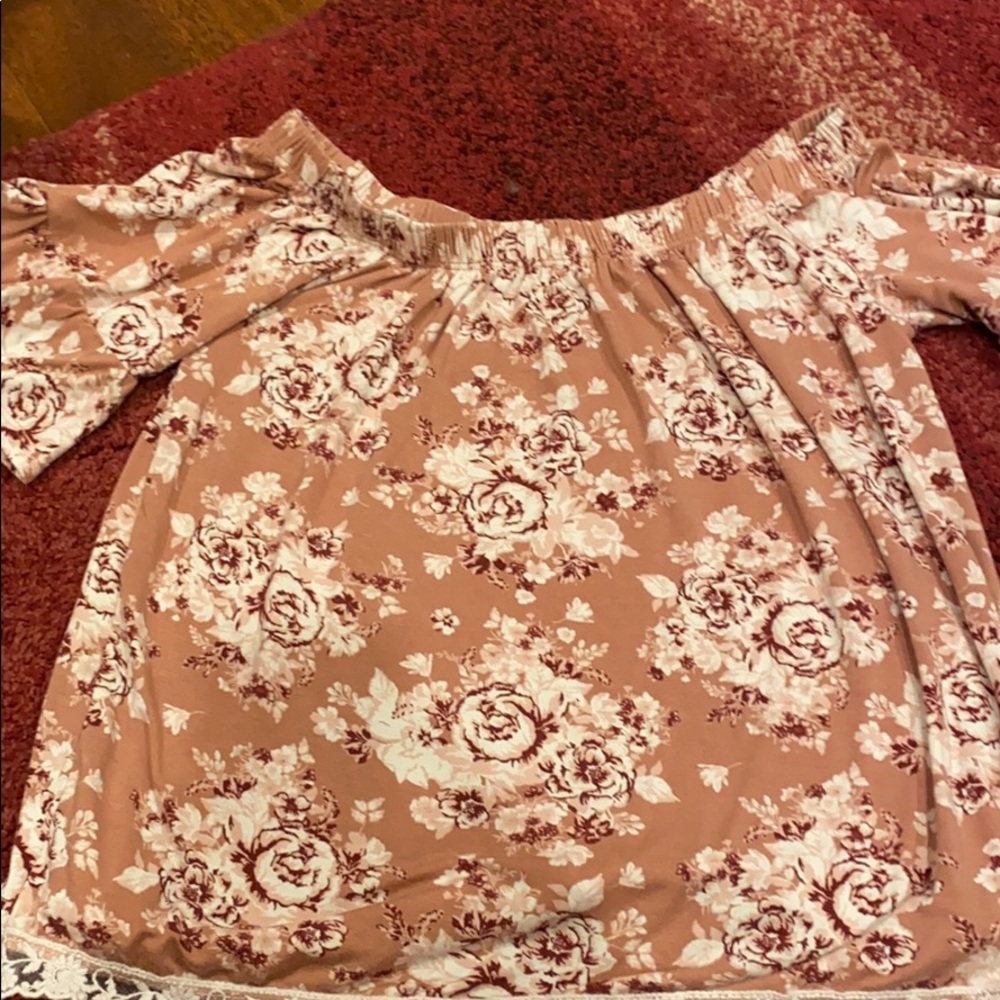 Flower pink lace shirt
